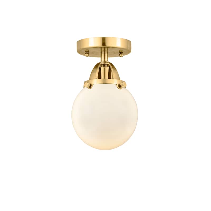 Innovations Lighting Nouveau 2 Beacon - 1 Light 6" Semi-Flush Mount - Satin Gold/Matte White