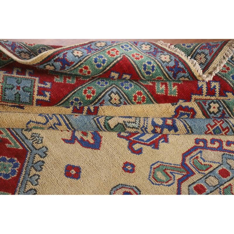 Hand Knotted Oriental 100% Wool Carpet Traditional Geometric Peach Kazak Area Rug - 9' 9'' X 6' 8''