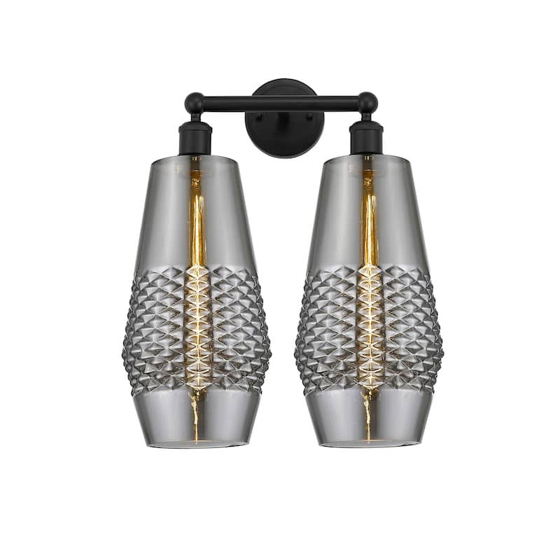 Innovations Lighting Windham - 2 Light 16" Bath Vanity Light. - Smoked/Matte Black