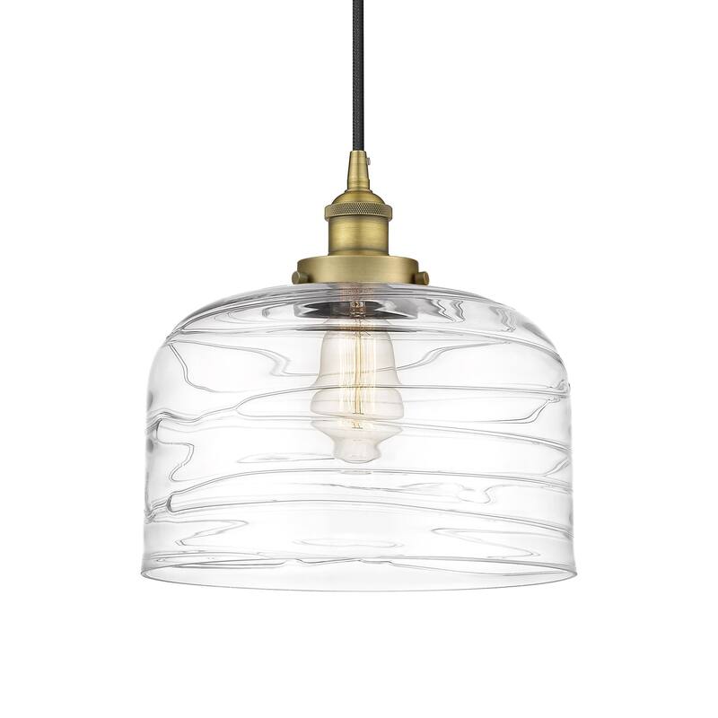 Innovations Lighting 616-1PH-12-12-L Bell Pendant Bell 12" Wide - Brushed Brass / Clear Deco Swirl