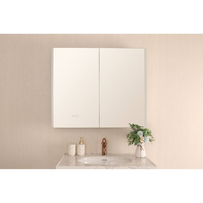 Wall Mounted LED Bathroom with Lights, Waterproof, Double Door, Touch Switch, Storage
