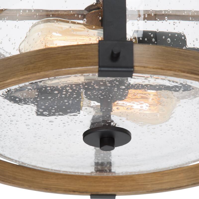 Modern Farmhouse 2-Light Drum Semi-flush Mount Seeded Glass Ceiling Light