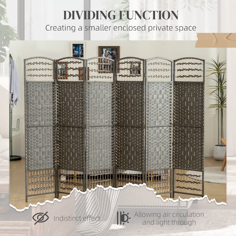 HOMCOM Panel Room Divider, 5.6 Ft Tall Folding Privacy Screen, Wave Fiber Freestanding Partition Wall Divider, White