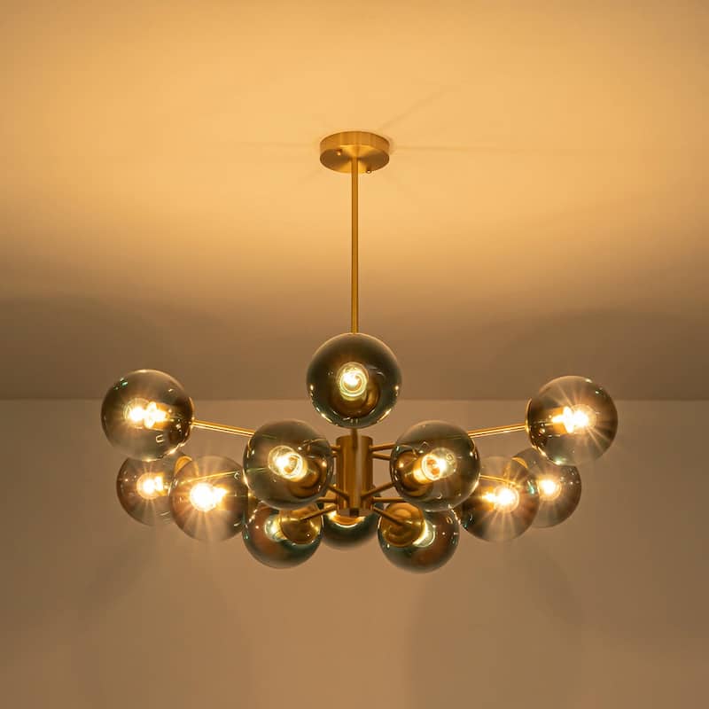 Mid-Century 12-Light Sputnik Blue Glass Bubble Chandelier 35.4in