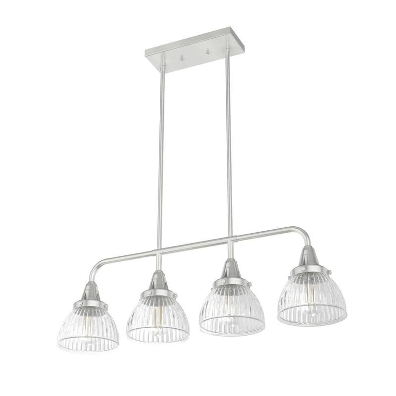 Hunter Cypress Grove 4-Light Linear Chandelier - Kitchen Island, Dining Room - Clear Fluted Glass - Transitional, Industrial