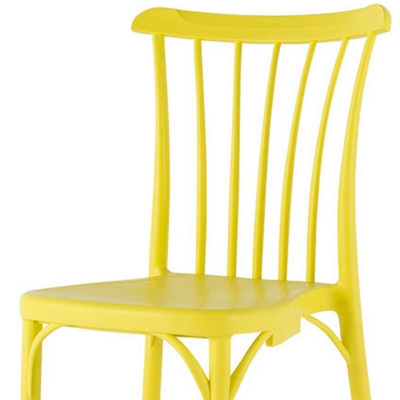 HomeRoots Set of Two Yellow Heavy Duty Plastic Outdoor Stacking Dining Chairs