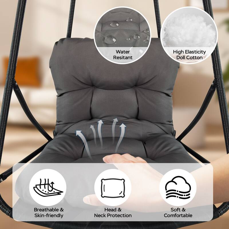 Swing Egg Chair with Stand Wicker Rattan Patio Basket Hanging Chair