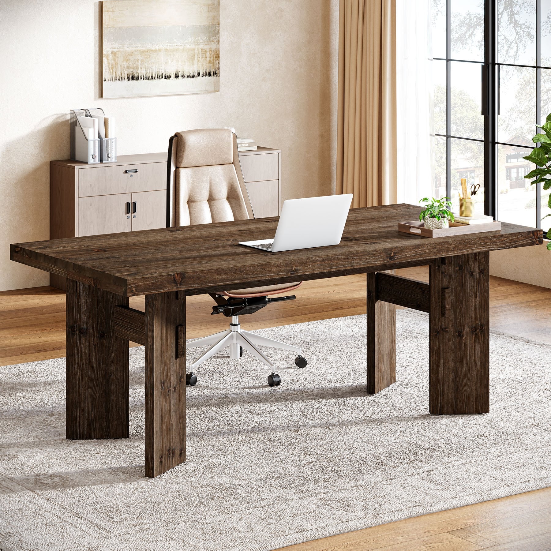 63-Inch Solid Wood Executive Desk, Home Office Computer Desk