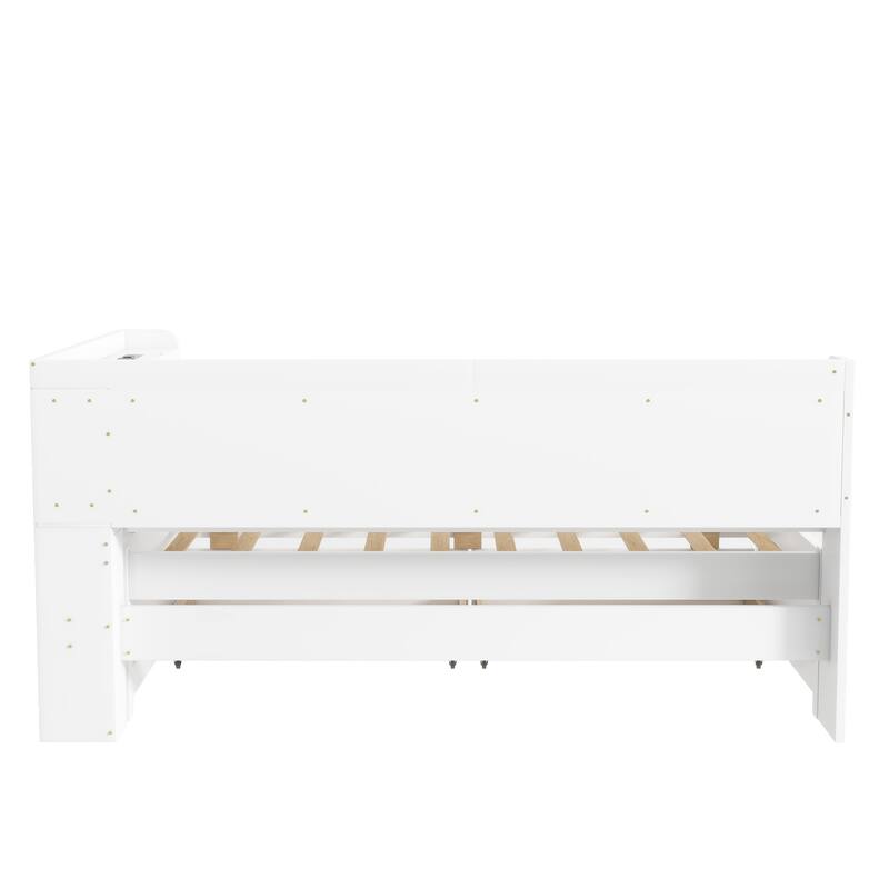 Bed with L-shaped Bookcases, Drawers