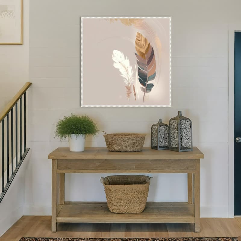 Feathers Adrift by Bella Eve Framed Canvas Wall Art Print - Sylvie Beaded White