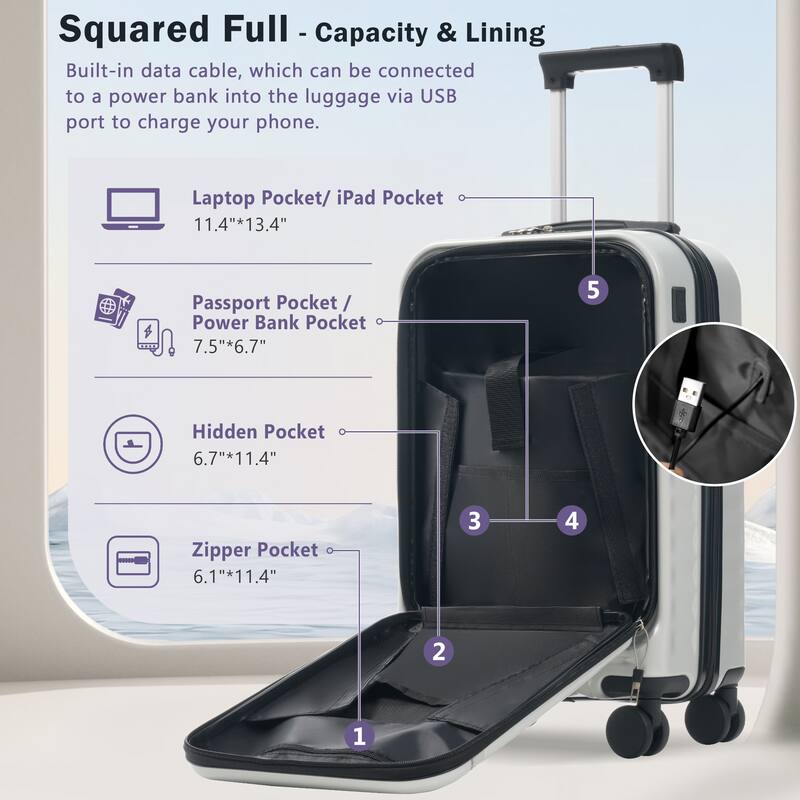 Front Opening Luggage Set 3 Piece,USB Port, Expandable Luggage with Handle Bag Spinner Wheels TSA Lock