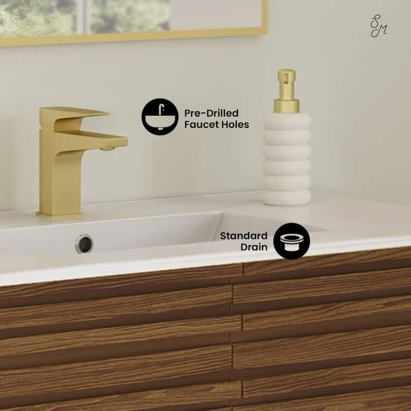 Cascade 30" Freestanding Bathroom Vanity In Brown Oak With Sink Top - 30