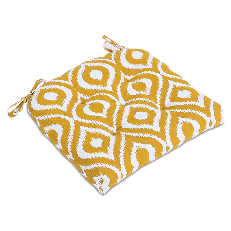 Tufted Damask Handmade Cotton Dining Chair Cushion (Set of 2) - 16 Inch with Ties