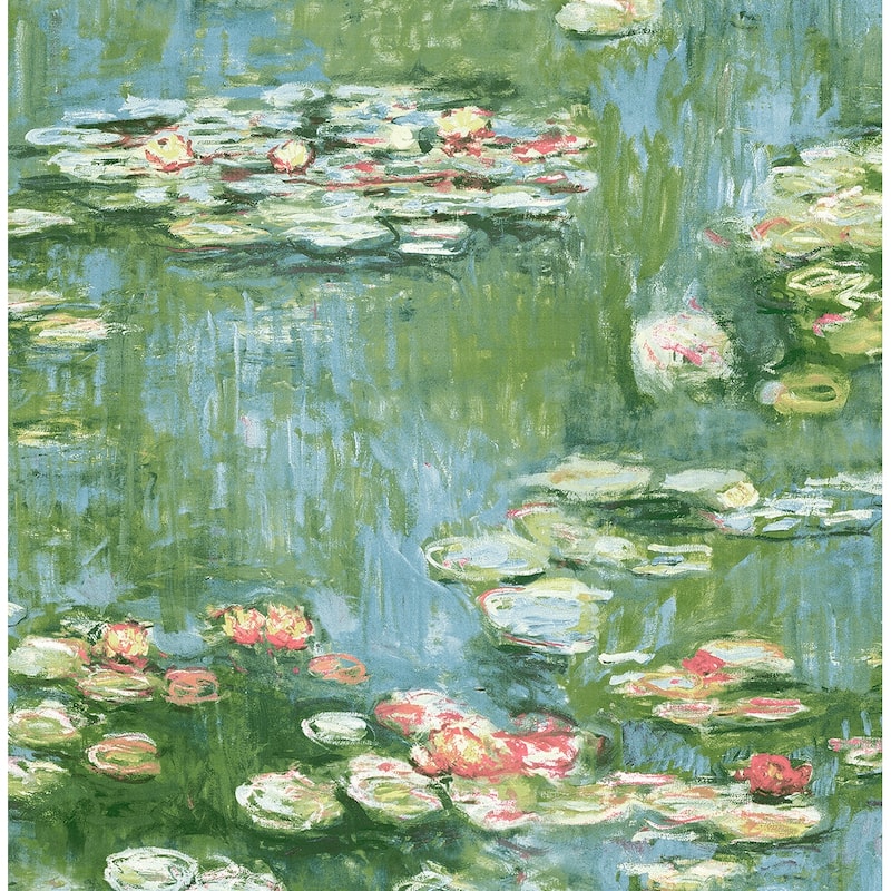 NextWall Lily Pond Peel and Stick Wallpaper - 20.5 in. W x 18 ft. L - Olive & Sky Blue