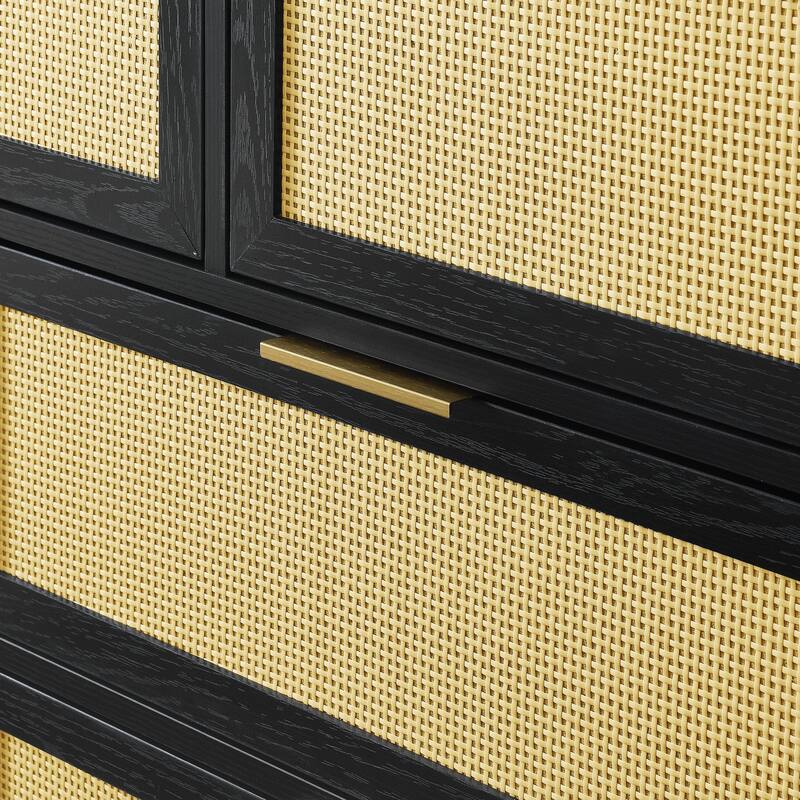 Modern Rattan Dressing Wooden Storage Cabinet with 7 Spacious Drawers, for Bedroom, Living Room and Hallway