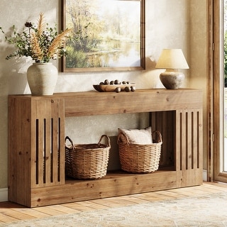 Solid Wood Console Table, Sofa Couch Table with Storage Shelf, 2-Tier ...