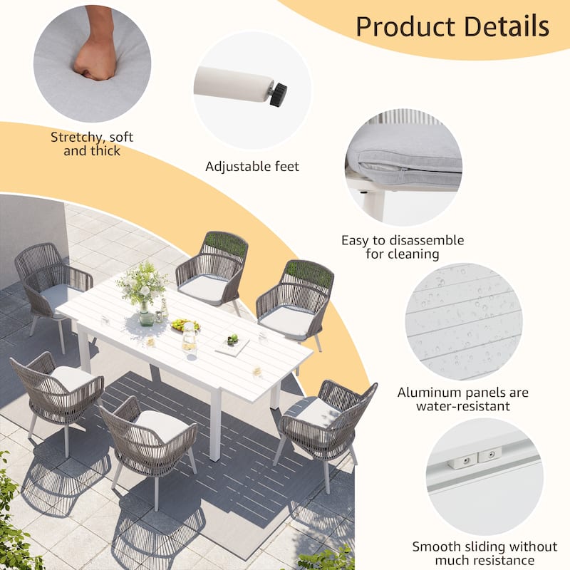 Outdoor Patio Dining Set Dining Chairs and Extendable Dining Table (7-Piece Set)