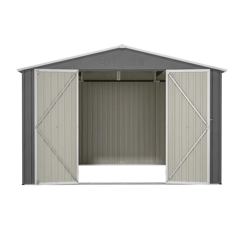 10 x 10 FT Outdoor Storage Shed, Large Metal Tool Shed