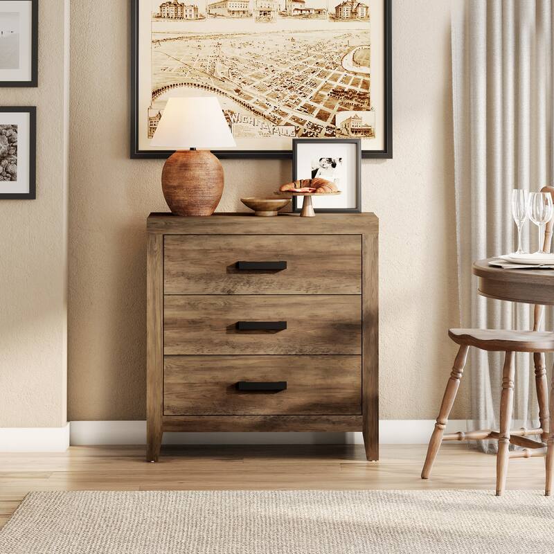 WAMPAT Farmhouse 3-Drawer Dresser, Wooden Chest of Drawers, Modern Storage Organizer & Nightstand for Bedroom, Living Room