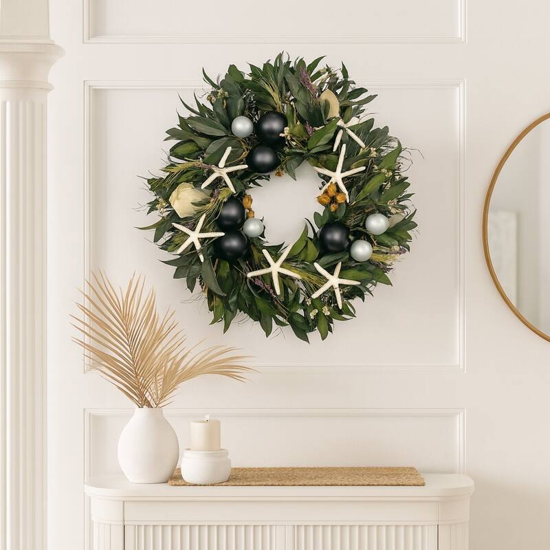 20" Coastal Holiday Preserved Floral & Starfish Mixed Wreath