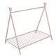 preview thumbnail 9 of 9, Pink Twin Size Metal House Tent Floor Play Bed with Slat for Kids, Girls and Boys
