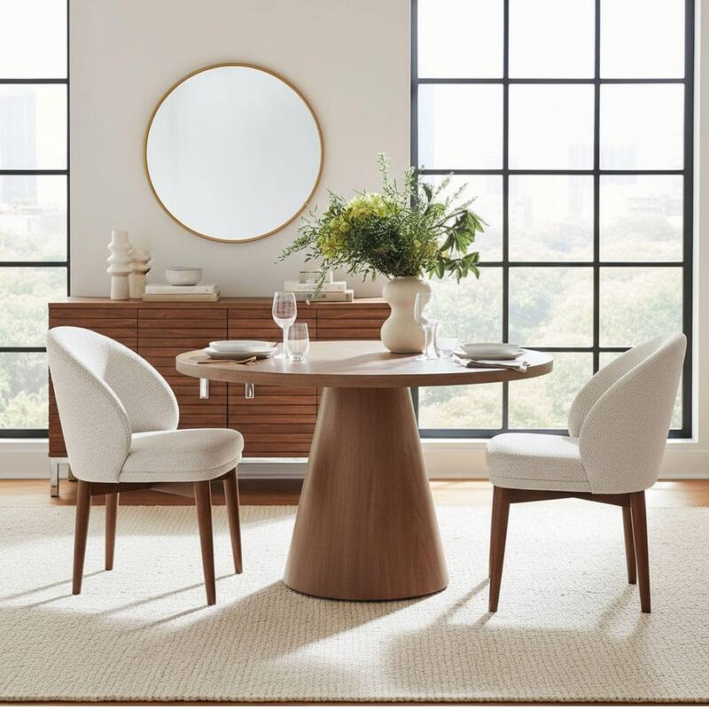 Upholstered Barrel Dining Chair With Walnut Legs (Set of 2)