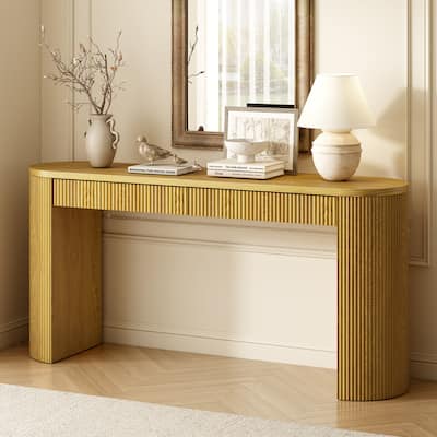 Console Table with Two Drawers and Vertical Striped,for Entryway,Hallway,Living Room,Bedroom,Dining Room