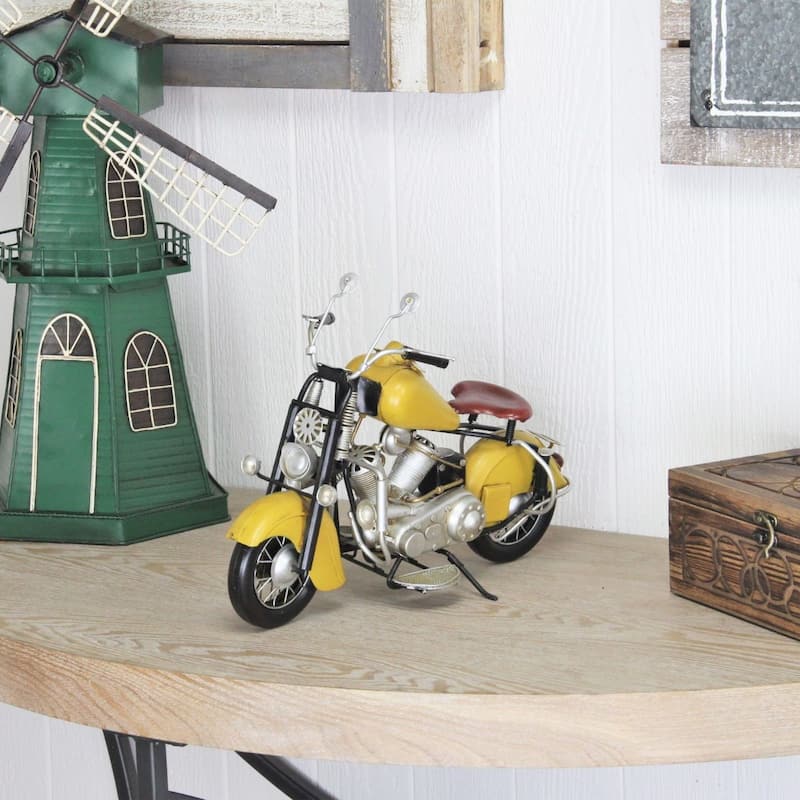 14" Yellow and Silver Motorcycle Tabletop Decoration