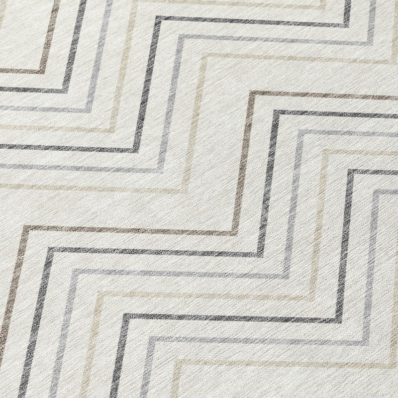 Machine Washable Indoor/ Outdoor Modern Chevron Chantille Rug