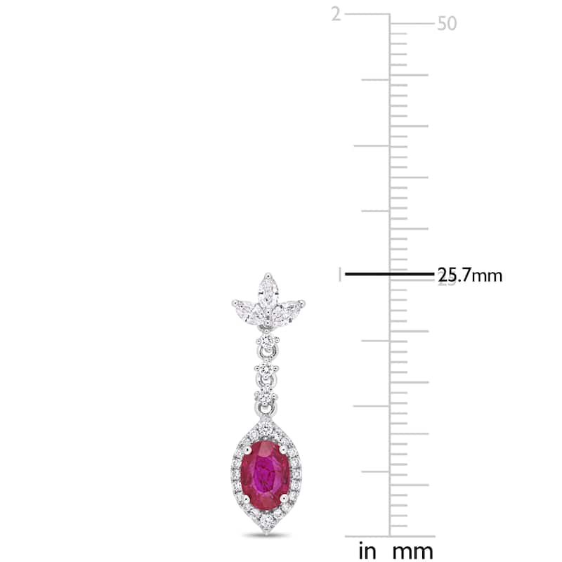 Miadora 1 7/8ct TGW Ruby & 3/4ct TDW Marquise and Round Diamond Stud Earrings 14k White Gold