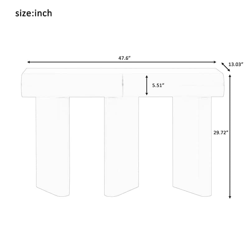 47.6" Modern Entryway Console Table with 2 Curved Drawers and Geometric Legs, Glossy Narrow Hallway Table