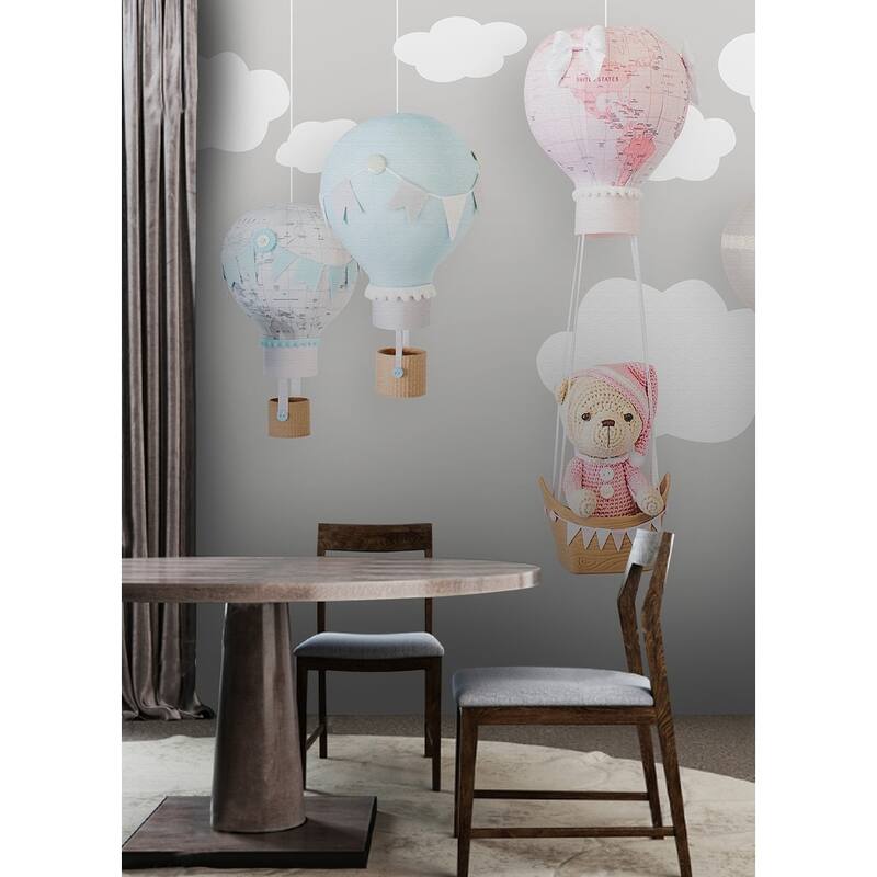 GK Wall Design Teddy Bear Child Map Hot Air Balloon Removable Wallpaper