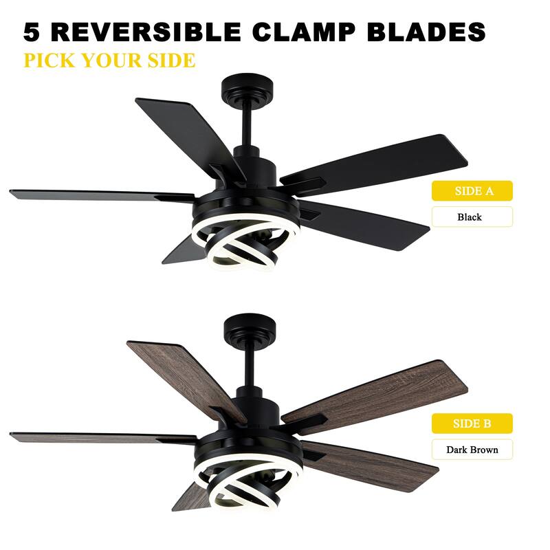 Oaks Aura 52in. DIY Shade Modern Reversible Ceiling Fan with Light, 6-Speed Silent Motor Ceiling Fan with Remote for Large Room