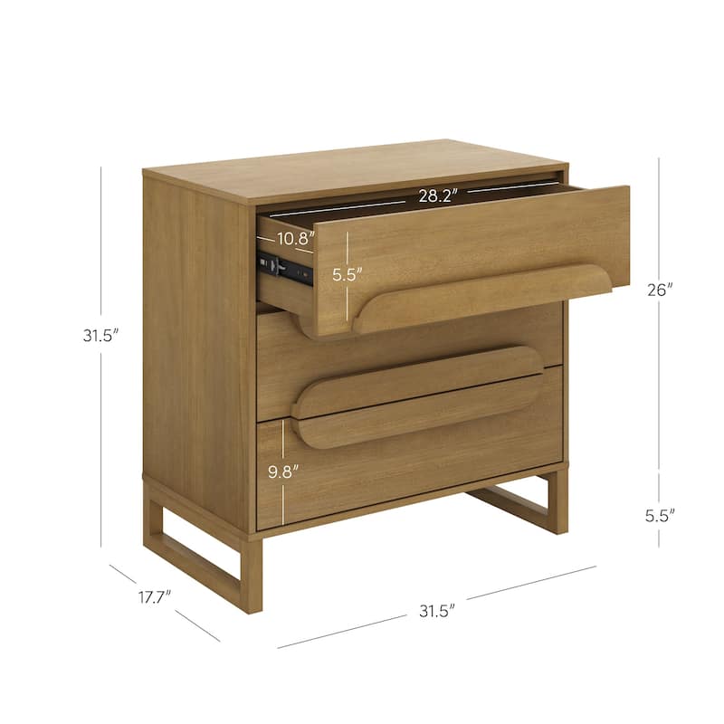 Novi Organic Modern 3 Drawer Wood Dresser for Bedroom with Integrated Handles