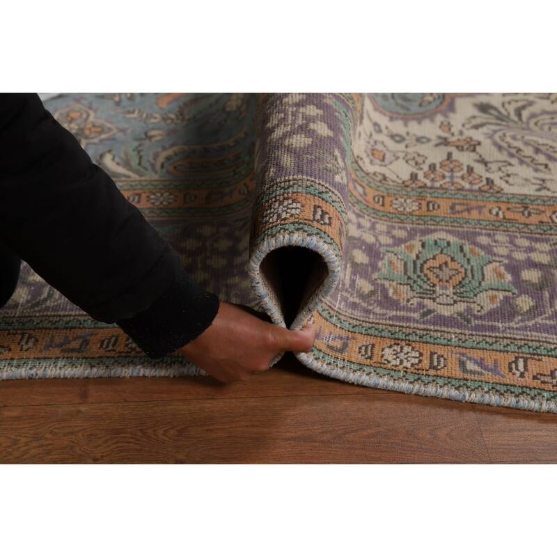 Blue Tabriz Persian Area Rug Hand-Knotted Bedroom Wool Carpet - 6'9"x 9'5"