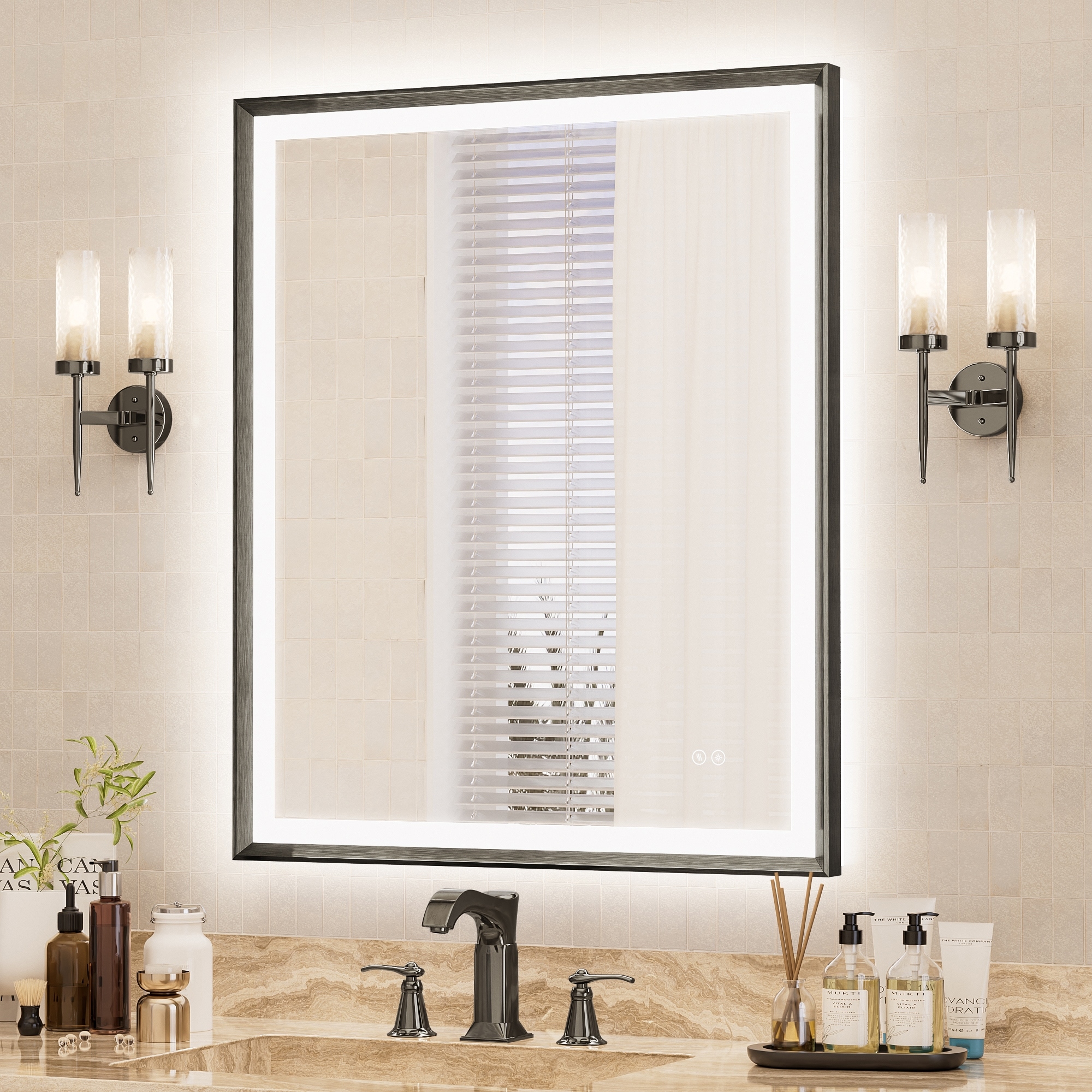 BONOSUKI Backlit and Front-lit LED Vanity Mirror with Memory Function and Stepless Dimming, Modern Beveled Edge
