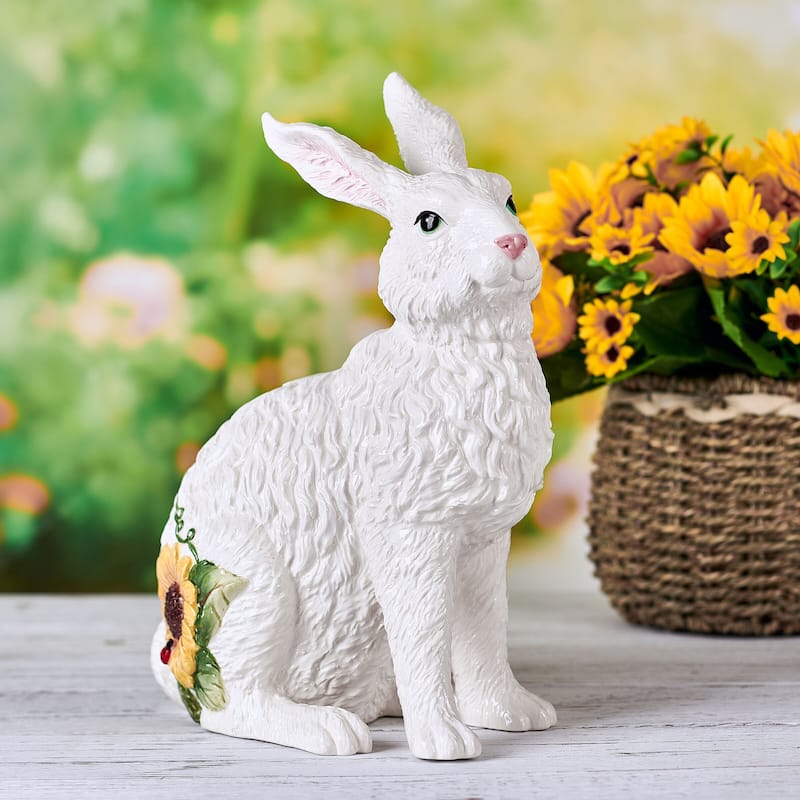 Fitz and Floyd Sunflower Rabbits Sitting Figurine, 13.75 Inch