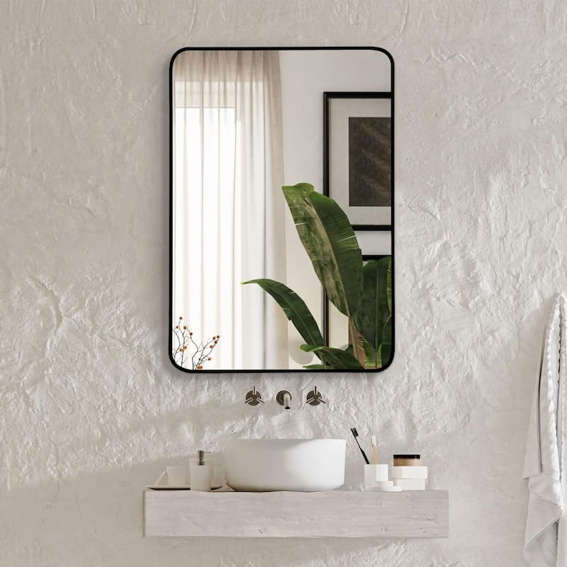 22x30 Inch Metal Framed Rectangular Bathrrom Mirror For Wall - Black