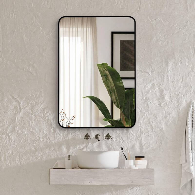 22x30 Inch Metal Framed Rectangular Bathrrom Mirror for Wall - Black