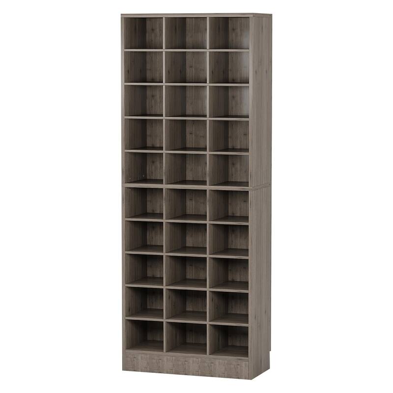 25" 10-Tier Grey Wooden Shoe Storage Cabinet, Modern 30-Cubby