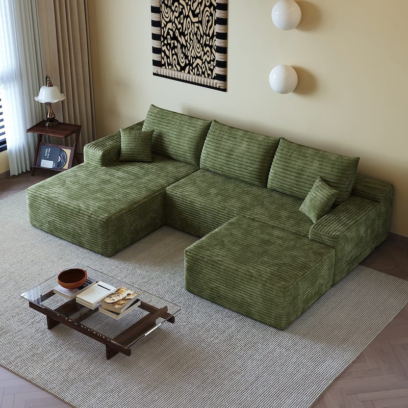 Sofa 107-in Casual Green 3 -seater Left Reclining Sectional with 1 Ottoman - 8' x 10' - Left Facing