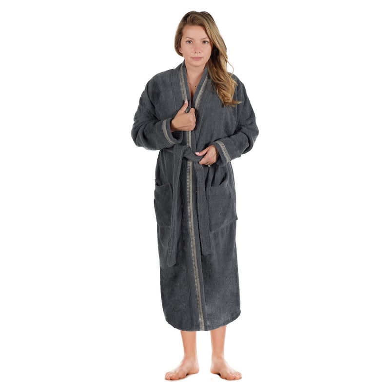Superior Unisex Turkish Cotton Terry Kimono Bathrobe with Embroidery Robe