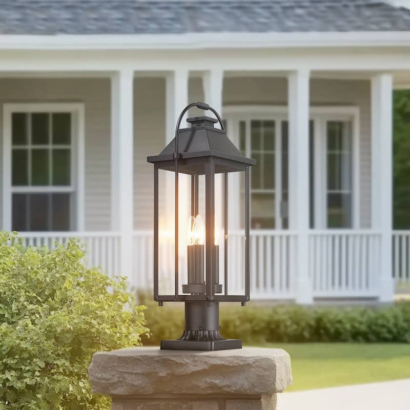 Brits 3-Light Black Outdoor Pier Mount Light Lantern Head - 20.8 in. H