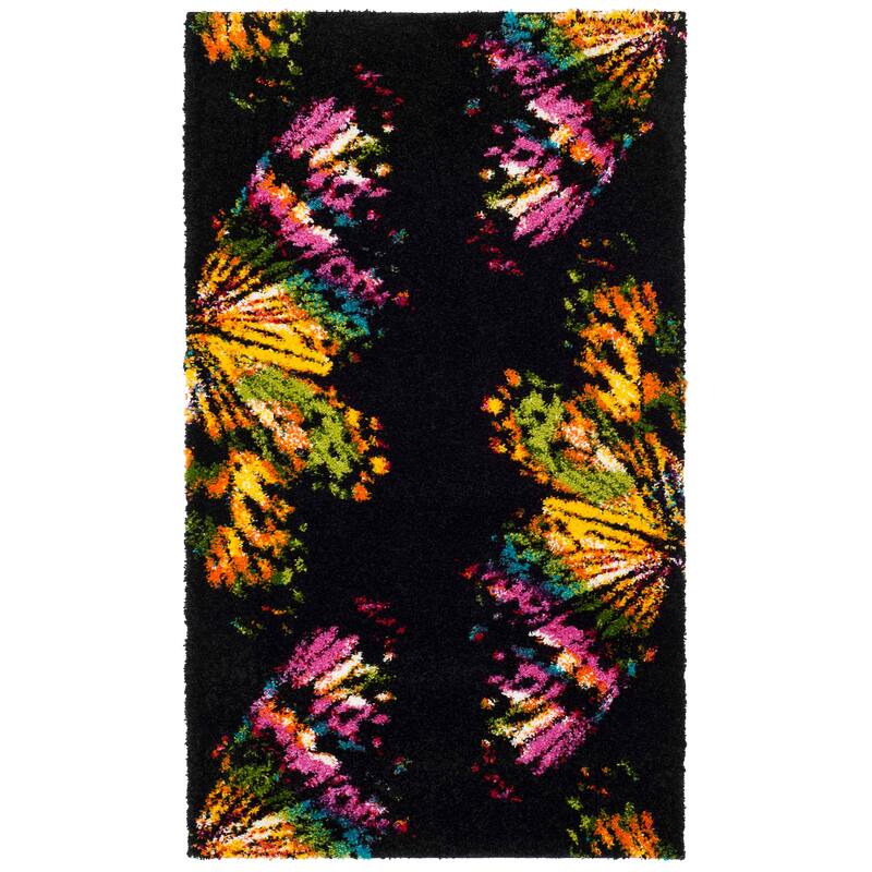 SAFAVIEH Fiesta Shag Asla Abstract Rug - 4' x 6' - Black/Yellow