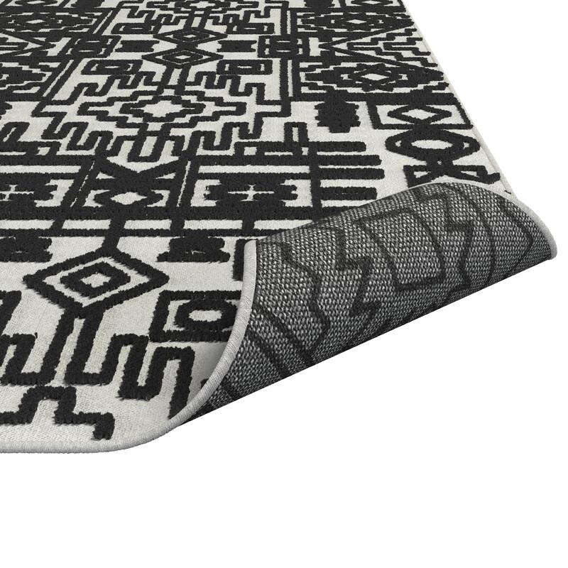 Napa Mercana Ivory and Black Chenille High-Low Area Rug - 2'3" x 12' Runner