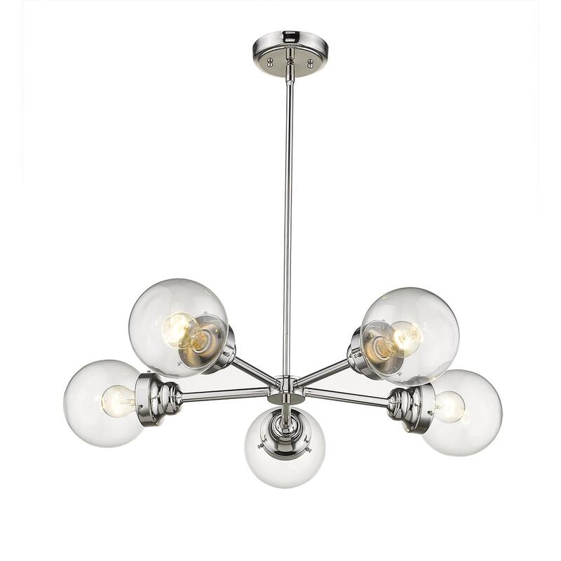 HomeRoots Silver Five Light Metal Dimmable Chandelier With Clear Shades - 30' X '6' X '30
