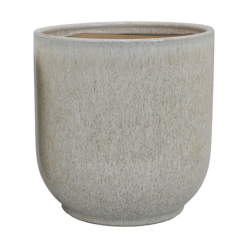 Lyna Accent Planter Set of 2, White Gray Ceramic Smooth Glossy Texture