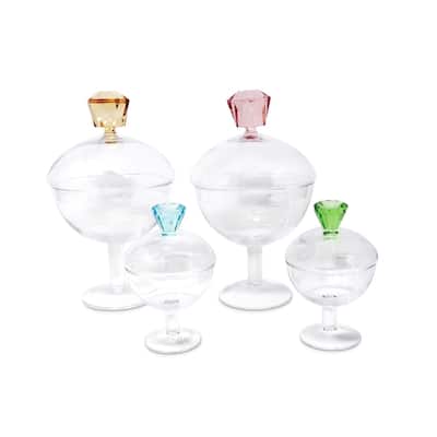 Glass Jar with Colored Diamond Handle
