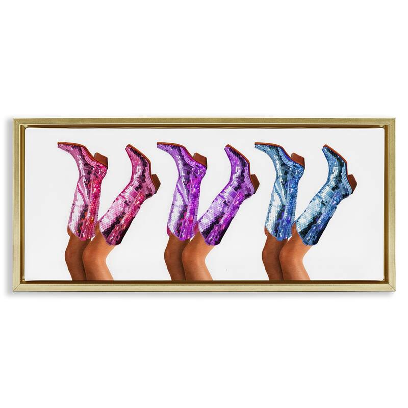 Stupell Trendy Glam Cowgirl Boots Framed Floater Canvas Wall Art Design By Amanda Greenwood - 31 x 14 - Gold