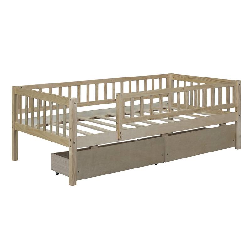 Twin Size Modern Style Pine Wood Daybed with Two Storage Drawers